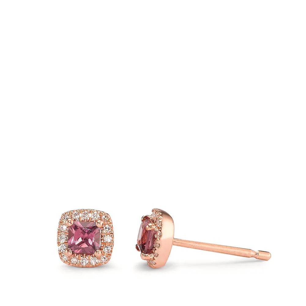 Orecchini a bottone Oro rosso 585/14 kt Rodolite 2 pietra, Diamante 0.05 ct, 32 pietra, [Brillant], w-si Ø5 mm