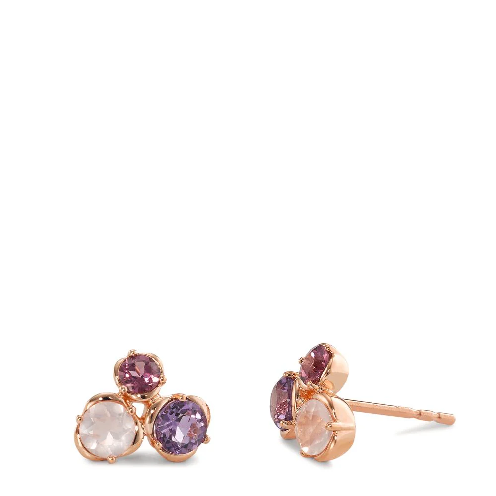 Orecchini a bottone Oro rosso 750/18 carati Ametista 2 pietra, Rodolite 2 pietra, Quarzo rosa 2 pietra Ø9 mm