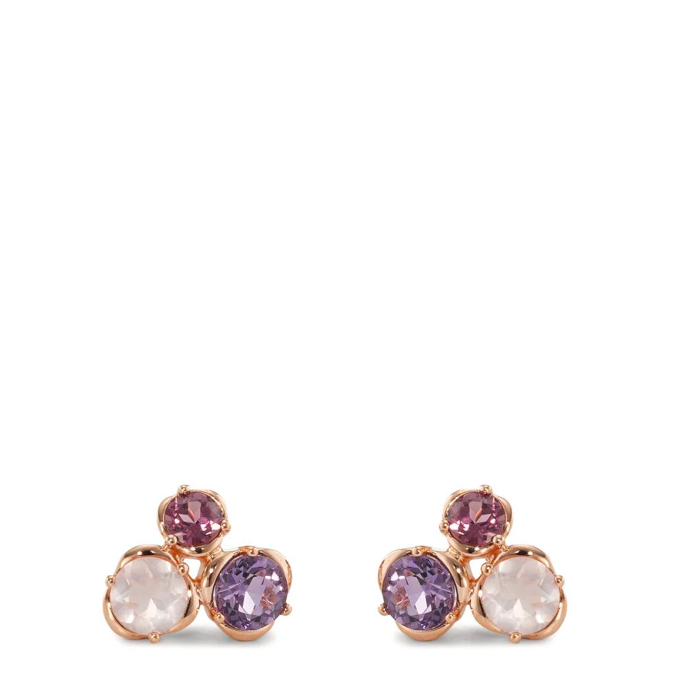 Orecchini a bottone Oro rosso 750/18 carati Ametista 2 pietra, Rodolite 2 pietra, Quarzo rosa 2 pietra Ø9 mm - Image 4
