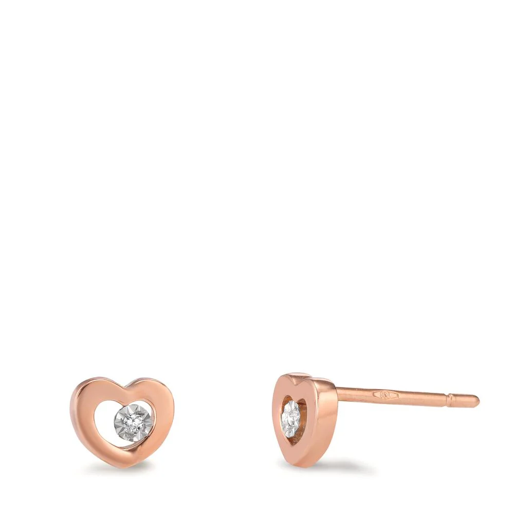Orecchini a bottone Oro rosso 750/18 carati Diamante 0.01 ct, 2 pietra, w-si Cuore Ø5.5 mm