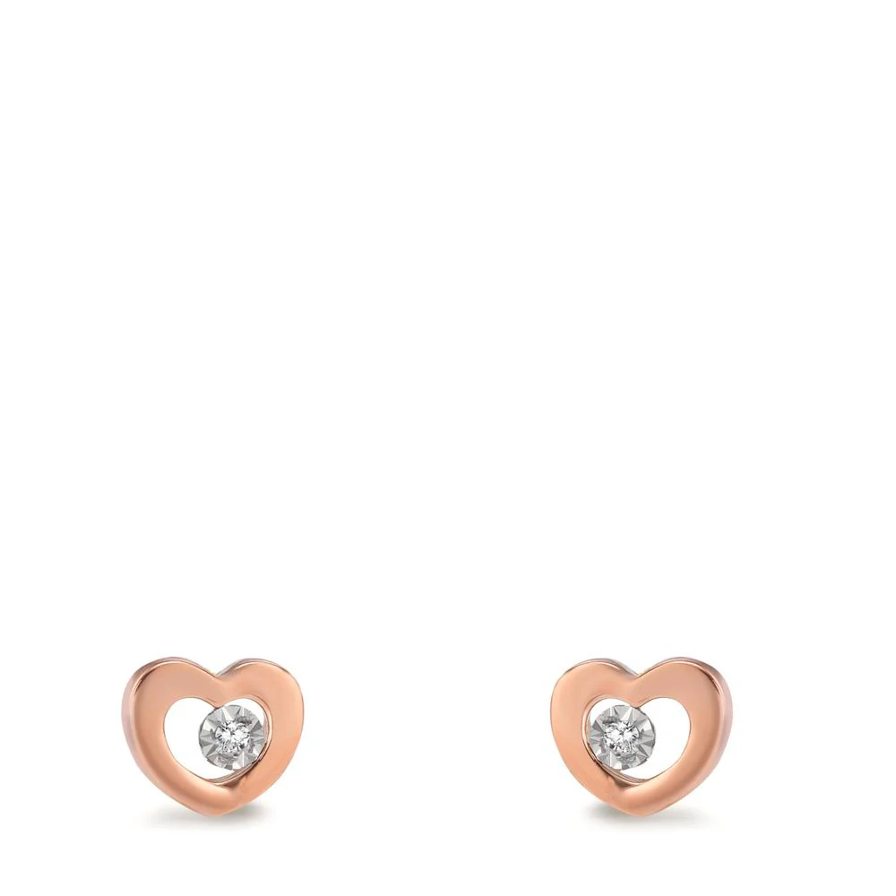 Orecchini a bottone Oro rosso 750/18 carati Diamante 0.01 ct, 2 pietra, w-si Cuore Ø5.5 mm - Image 2