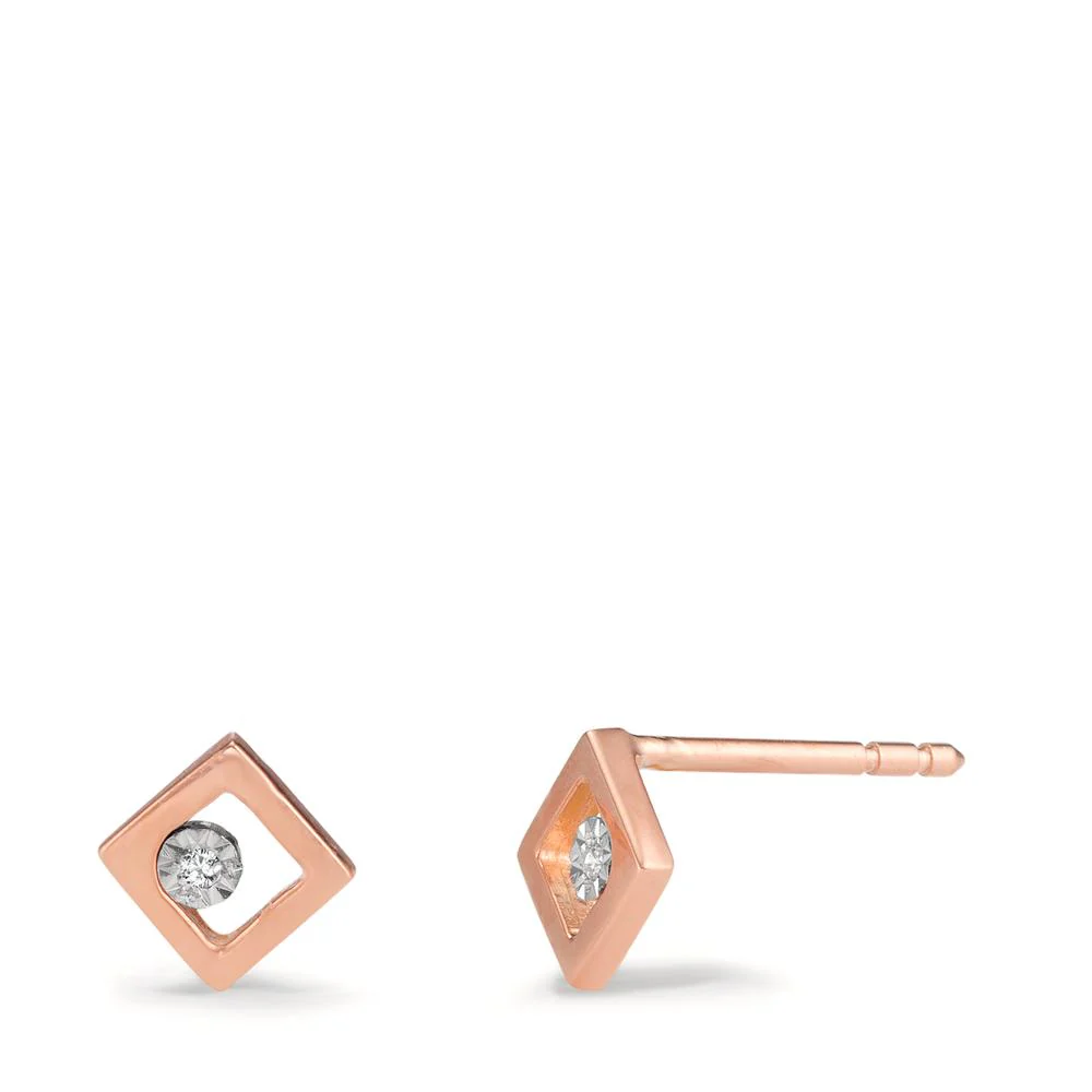 Orecchini a bottone Oro rosso 750/18 carati Diamante 0.01 ct, 2 pietra, w-si Ø4.8 mm