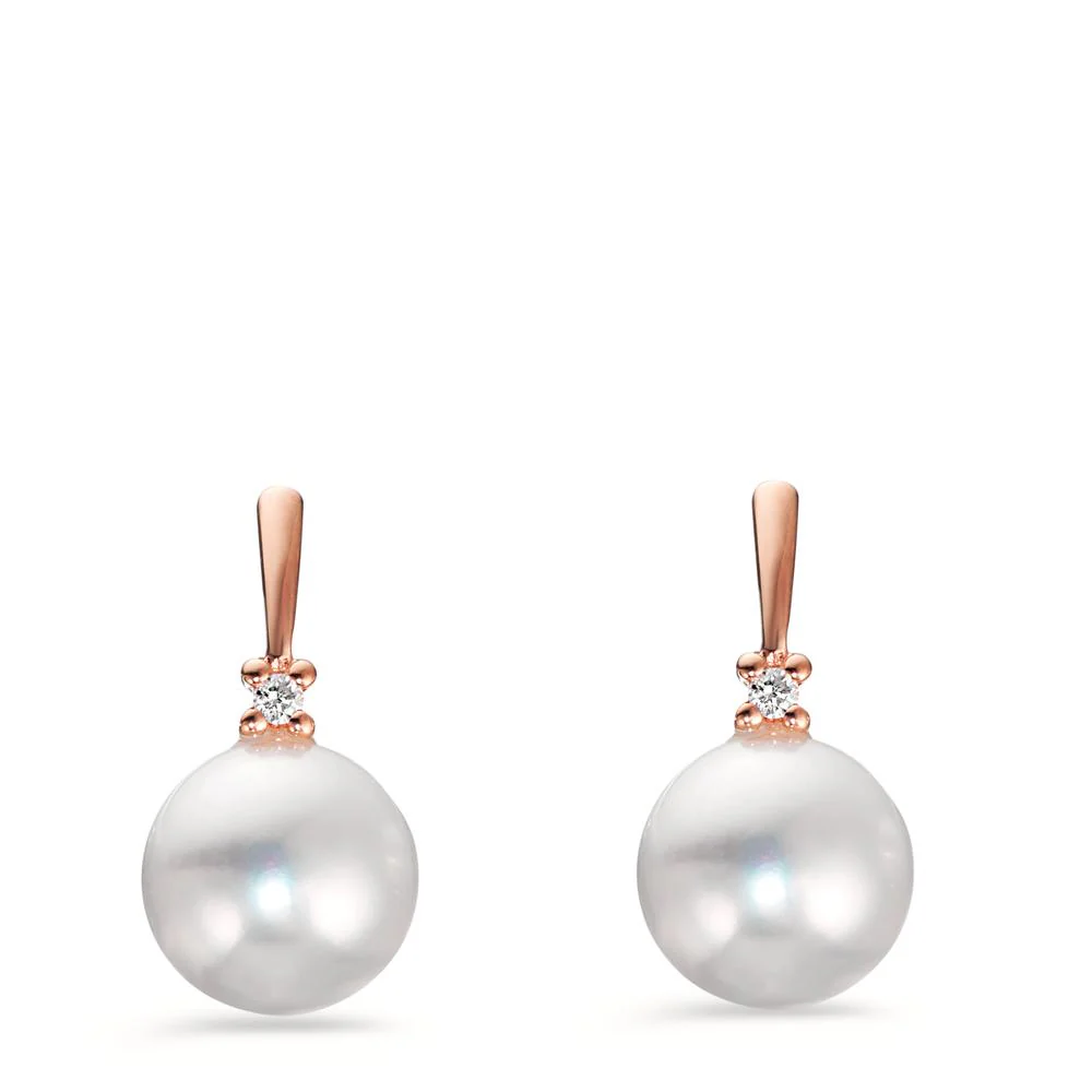 Orecchini a bottone Oro rosso 750/18 carati Diamante 0.02 ct, 2 pietra, w-pi1 Perla coltivata d'acqua dolce bianco, 2 Perla, 7 mm - Image 2