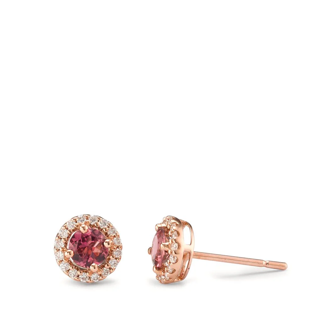 Orecchini a bottone Oro rosso 750/18 carati Tormalina 2 pietra, Diamante 0.12 ct, 16 pietra, [Brillant], w-si Ø6.5 mm