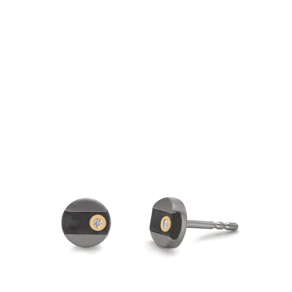 Orecchini a bottone Titanio, Carbonio, Oro giallo 750/18 carati Diamante 0.016 ct, 2 pietra, w-si Ø6 mm
