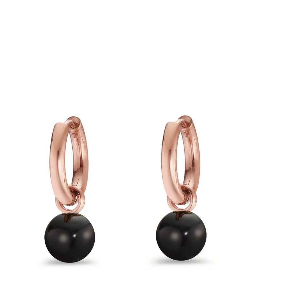 Orecchini a cerchio con pendente Acciaio inossidabile Agata nero, 2 pietra rosa rivestimento IP - Image 2