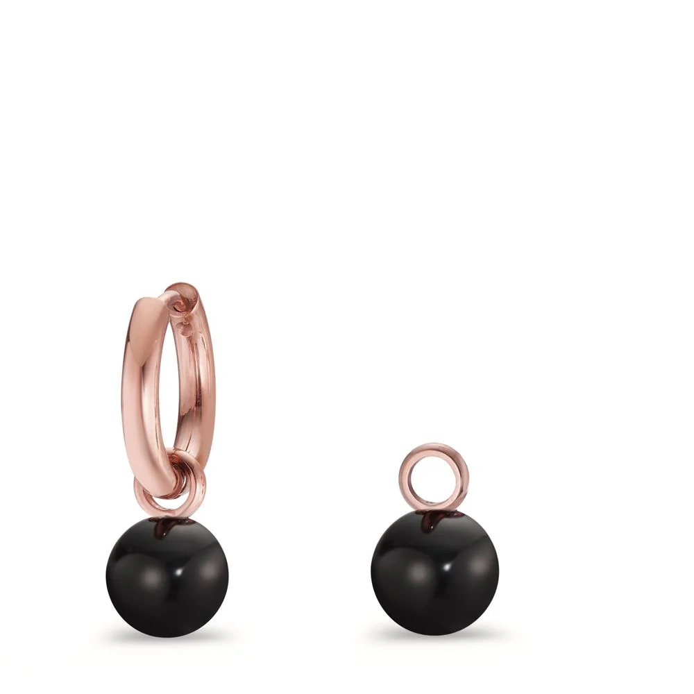 Orecchini a cerchio con pendente Acciaio inossidabile Agata nero, 2 pietra rosa rivestimento IP - Image 3