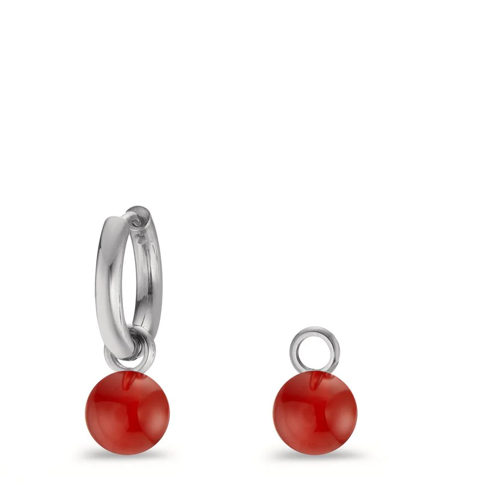 Orecchini a cerchio con pendente Acciaio inossidabile Agata rosso, 2 pietra - Image 3