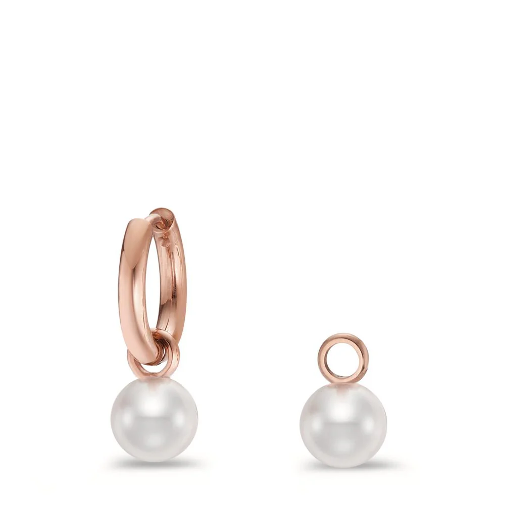 Orecchini a cerchio con pendente Acciaio inossidabile rosa rivestimento IP Perla di conchiglia bianco, 2 Perla, 8 mm - Image 3