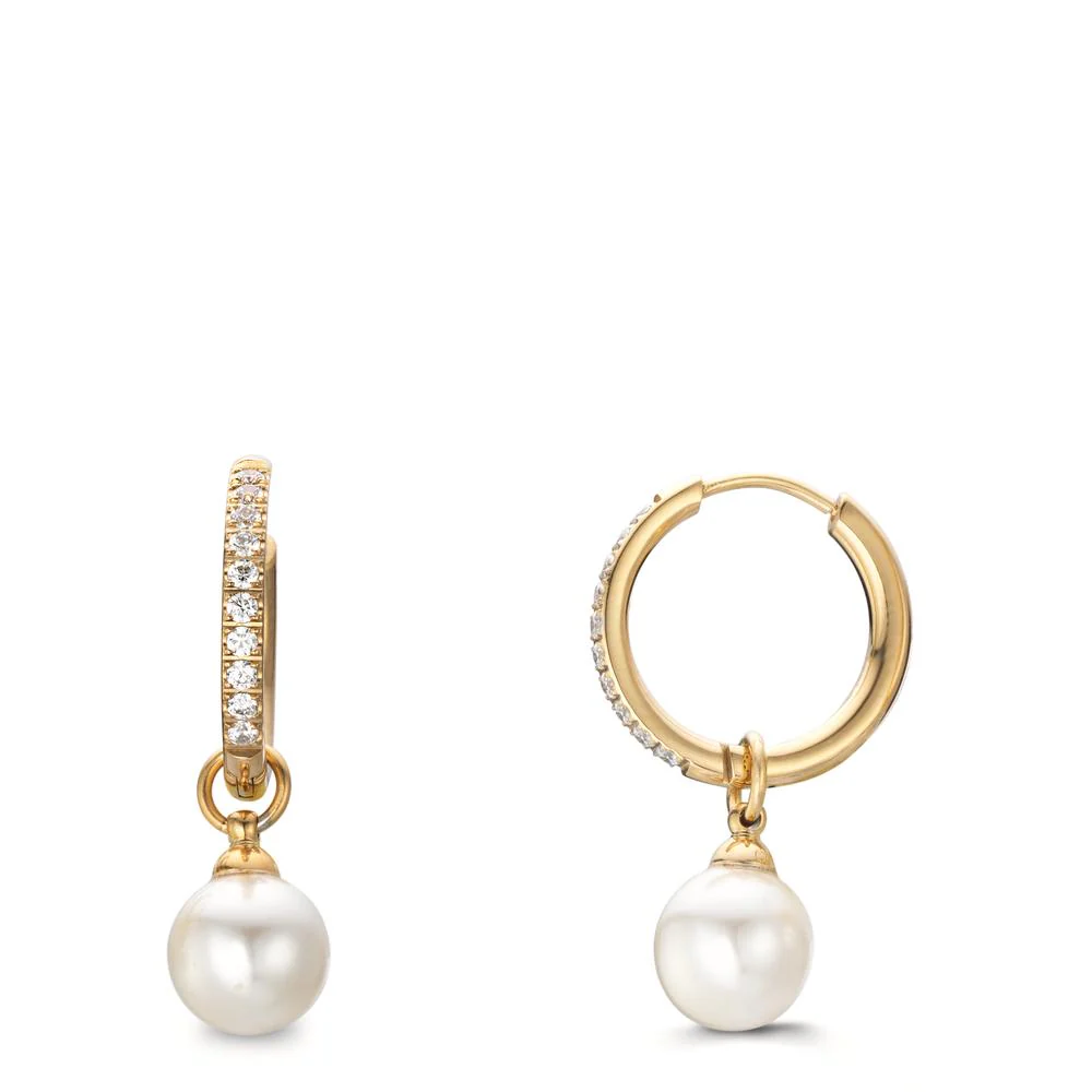 Orecchini a cerchio con pendente Acciaio inossidabile Zirconia 20 pietra giallo rivestimento IP [Sarovski Pearls], 2 Perla, 8 mm