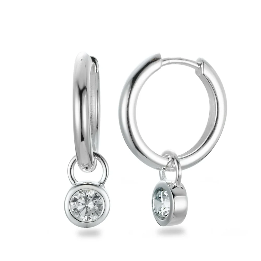 Orecchini a cerchio con pendente Argento Zirconia bianco, 2 pietra Ø6 mm