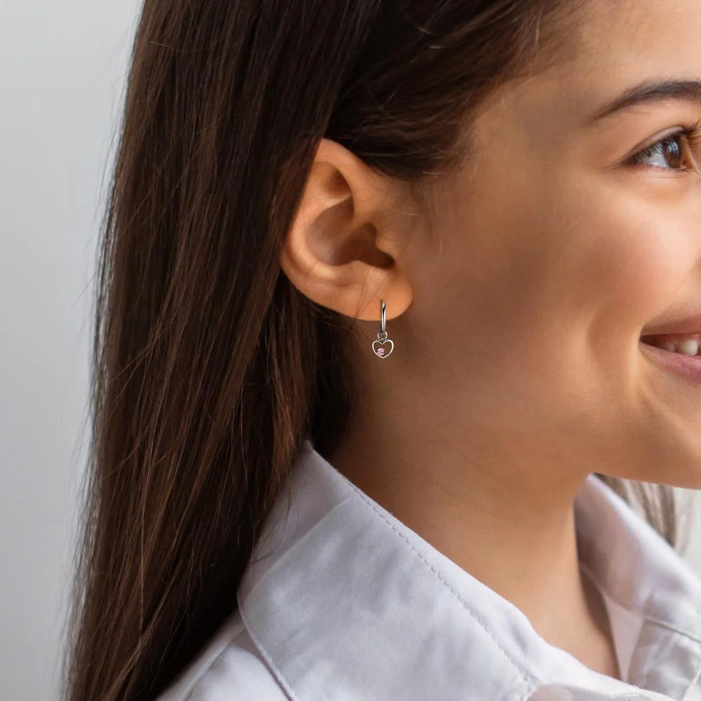 Orecchini a cerchio con pendente Argento Zirconia rosa rodiato Cuore Ø8 mm - Image 3