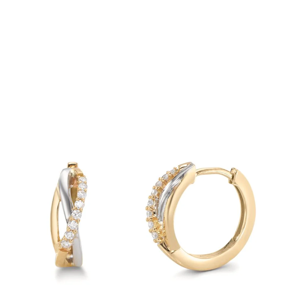 Orecchini a cerchio Oro giallo 750/18 carati, Oro bianco 750/18 carati Diamante 0.16 ct, 16 pietra, w-si