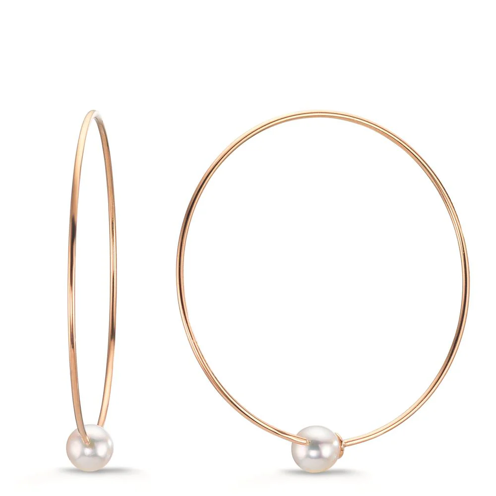 Orecchini a cerchio Oro rosso 750/18 carati Perle Akoya, 6 mm