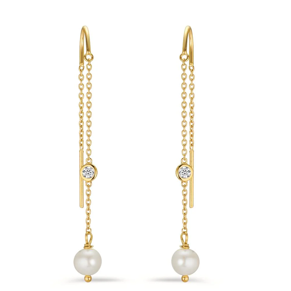 Orecchini a strappo Argento Zirconia 2 pietra giallo dorato Perla coltivata d'acqua dolce bianco, 2 Perla, 6 mm - Image 2