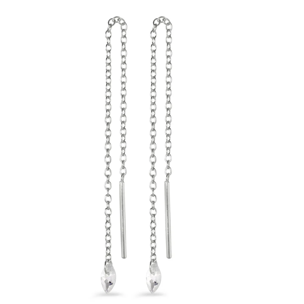 Orecchini a strappo Argento Zirconia 2 pietra rodiato 10 cm