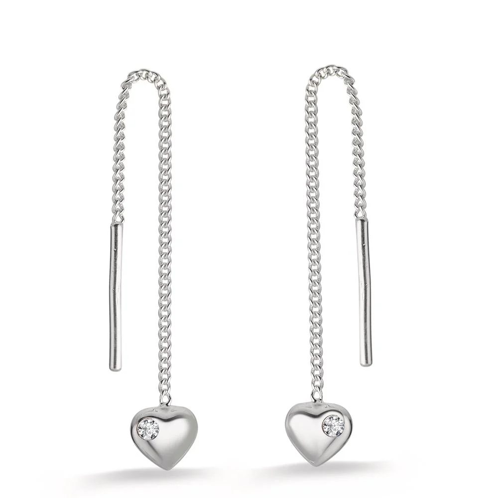Orecchini a strappo Argento Zirconia 2 pietra rodiato Cuore