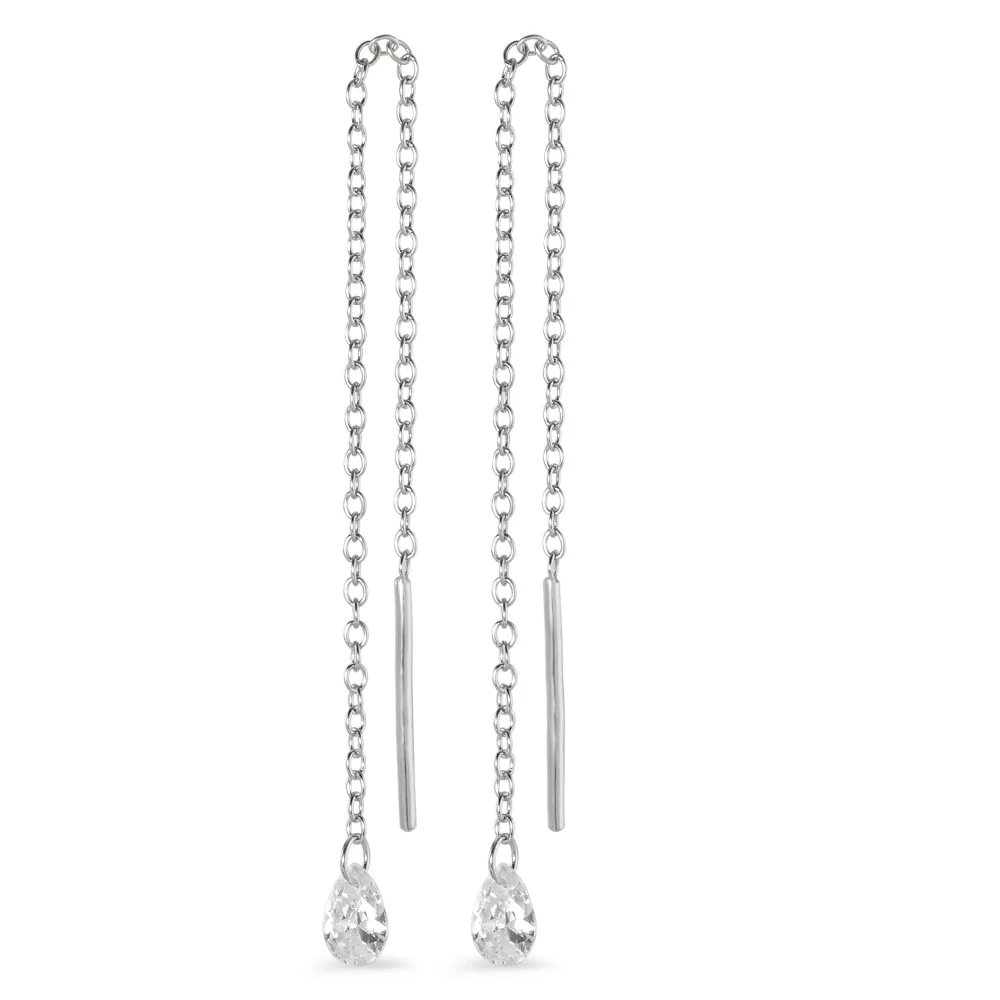 Orecchini a strappo Argento Zirconia rodiato 10 cm