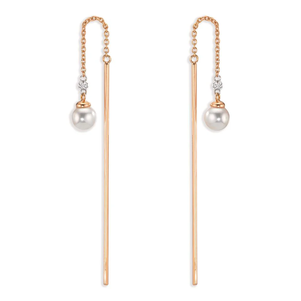 Orecchini a strappo Oro rosso 750/18 carati Diamante 0.06 ct, 3 pietra, tw-si Perle Akoya, 2 Perla, 4.5 mm