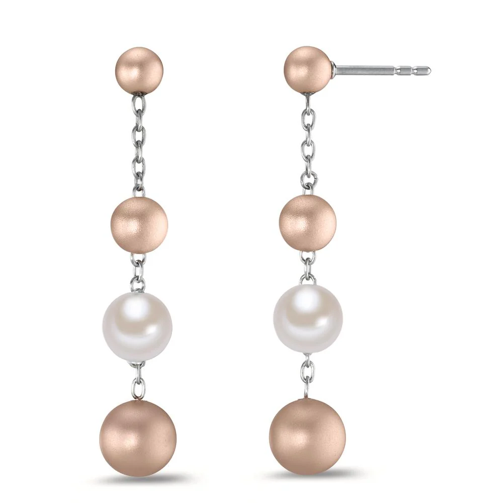 Orecchini Acciaio inossidabile, Alluminio rosa rivestimento IP Perla di conchiglia bianco, 2 Perla, 7 mm Ø8 mm