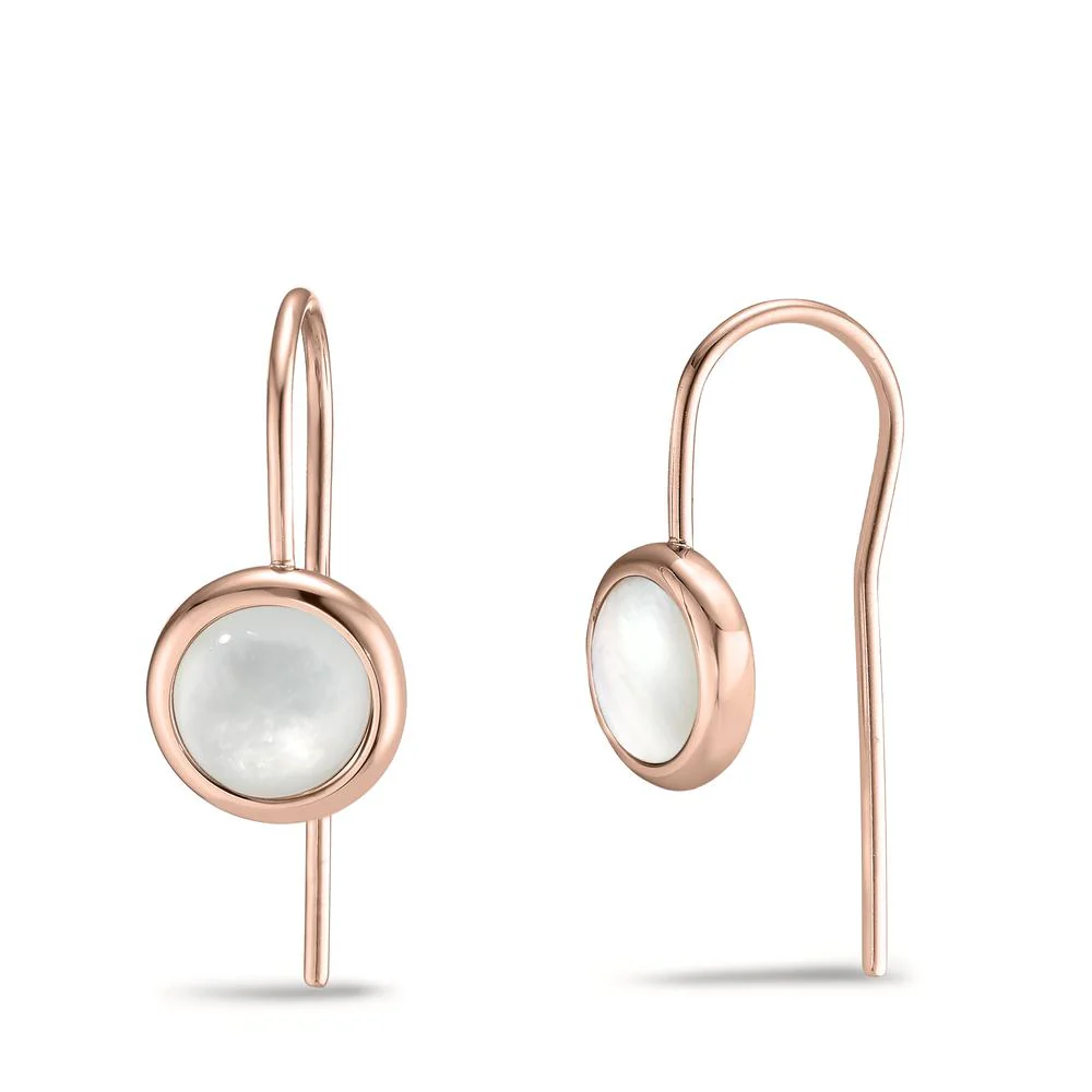 Orecchini Acciaio inossidabile rosa rivestimento IP Madreperla bianco Ø10 mm