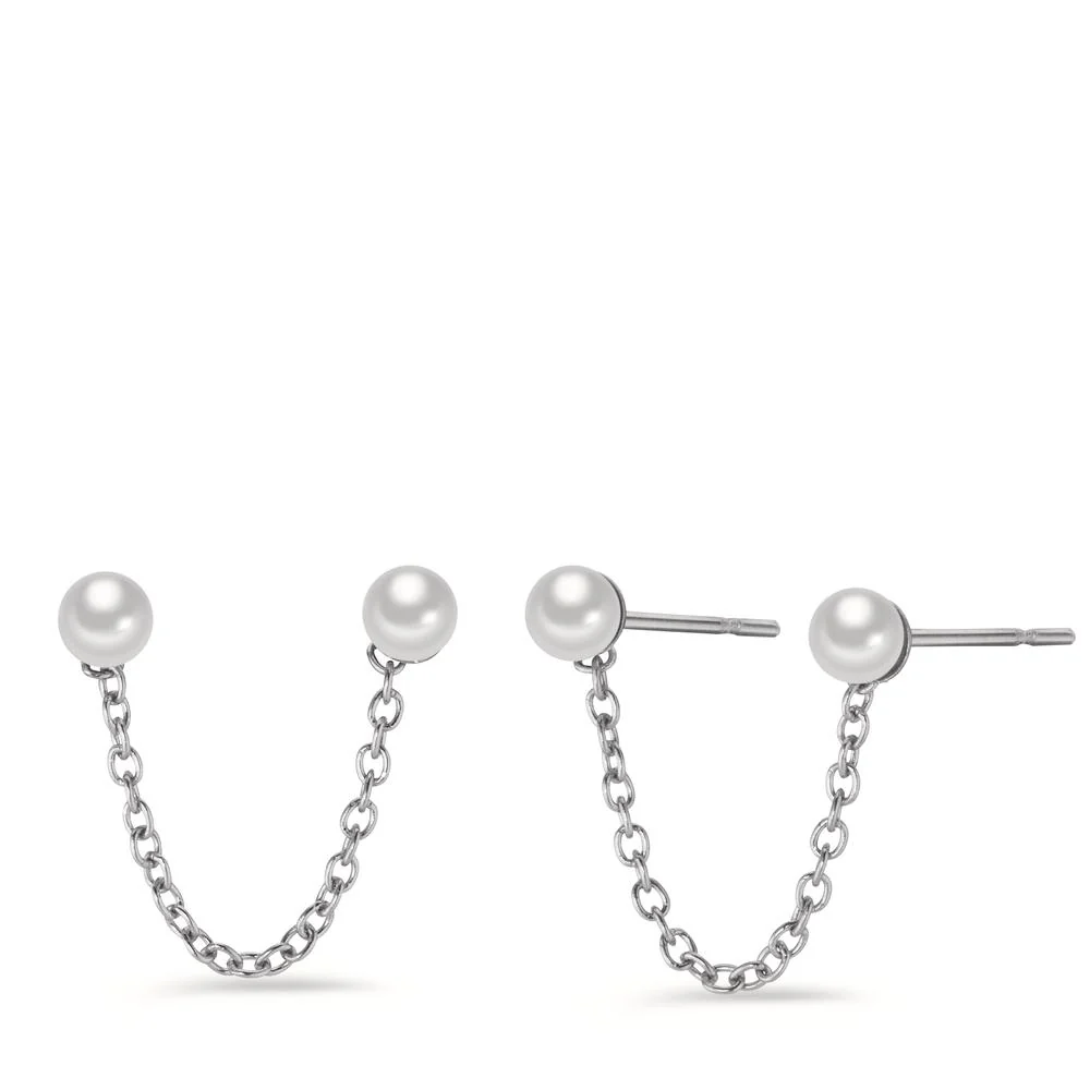 Orecchini Acciaio inossidabile [shining Pearls] bianco, 2 Perla, 3 mm