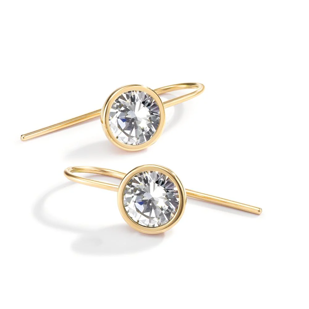 Orecchini Acciaio inossidabile Zirconia bianco, 2 pietra giallo rivestimento IP Ø9.5 mm - Image 2