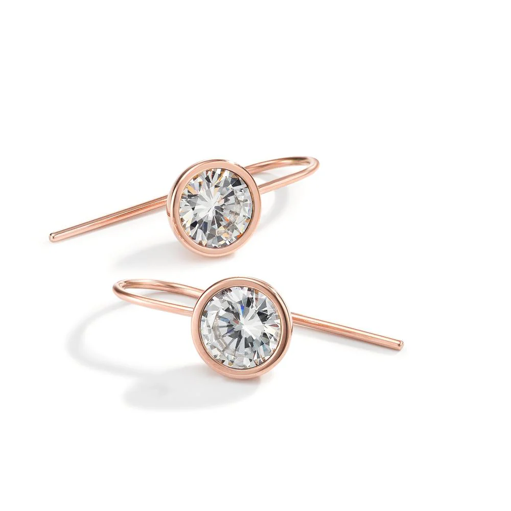 Orecchini Acciaio inossidabile Zirconia bianco, 2 pietra rosa rivestimento IP Ø9.5 mm - Image 2