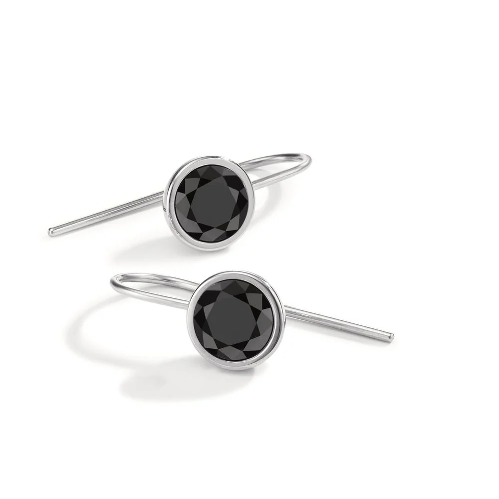 Orecchini Acciaio inossidabile Zirconia nero, 2 pietra 20 cm Ø9.5 mm - Image 2