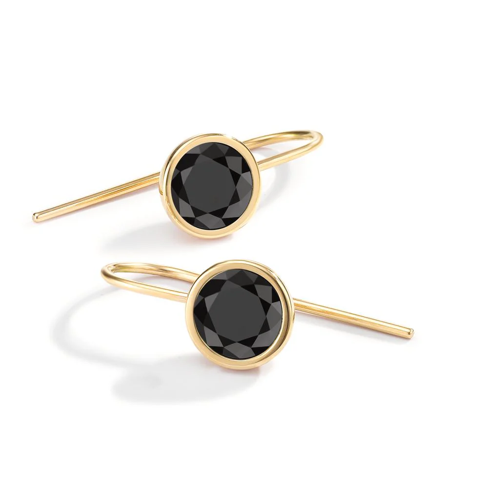 Orecchini Acciaio inossidabile Zirconia nero, 2 pietra giallo rivestimento IP 20 cm Ø9.5 mm - Image 2