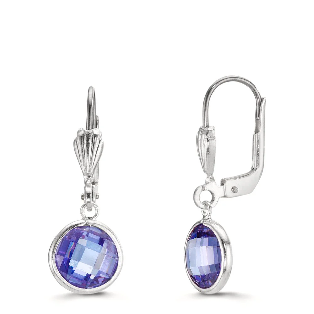 Orecchini Anti allergico Zirconia Viola, 2 pietra, 8 mm