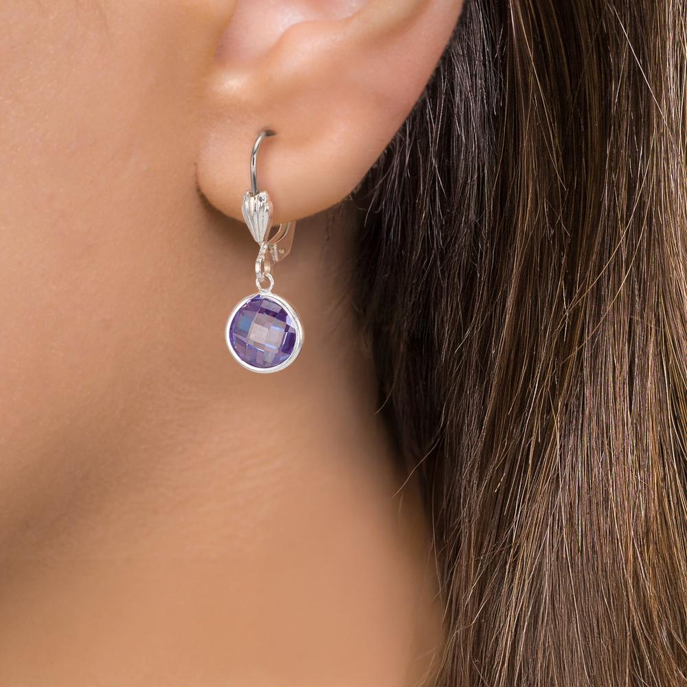Orecchini Anti allergico Zirconia Viola, 2 pietra, 8 mm - Image 3