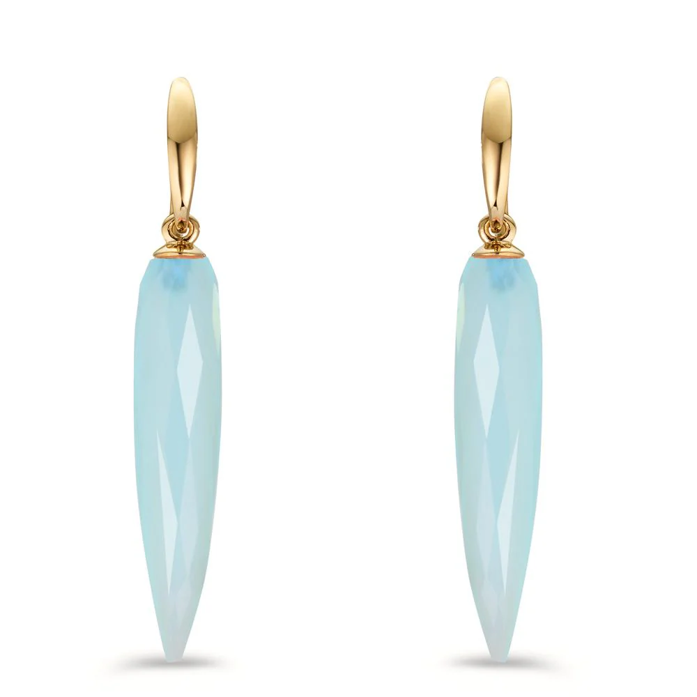 Orecchini Argento Calcedonio Azzurro, 2 pietra giallo dorato - Image 2