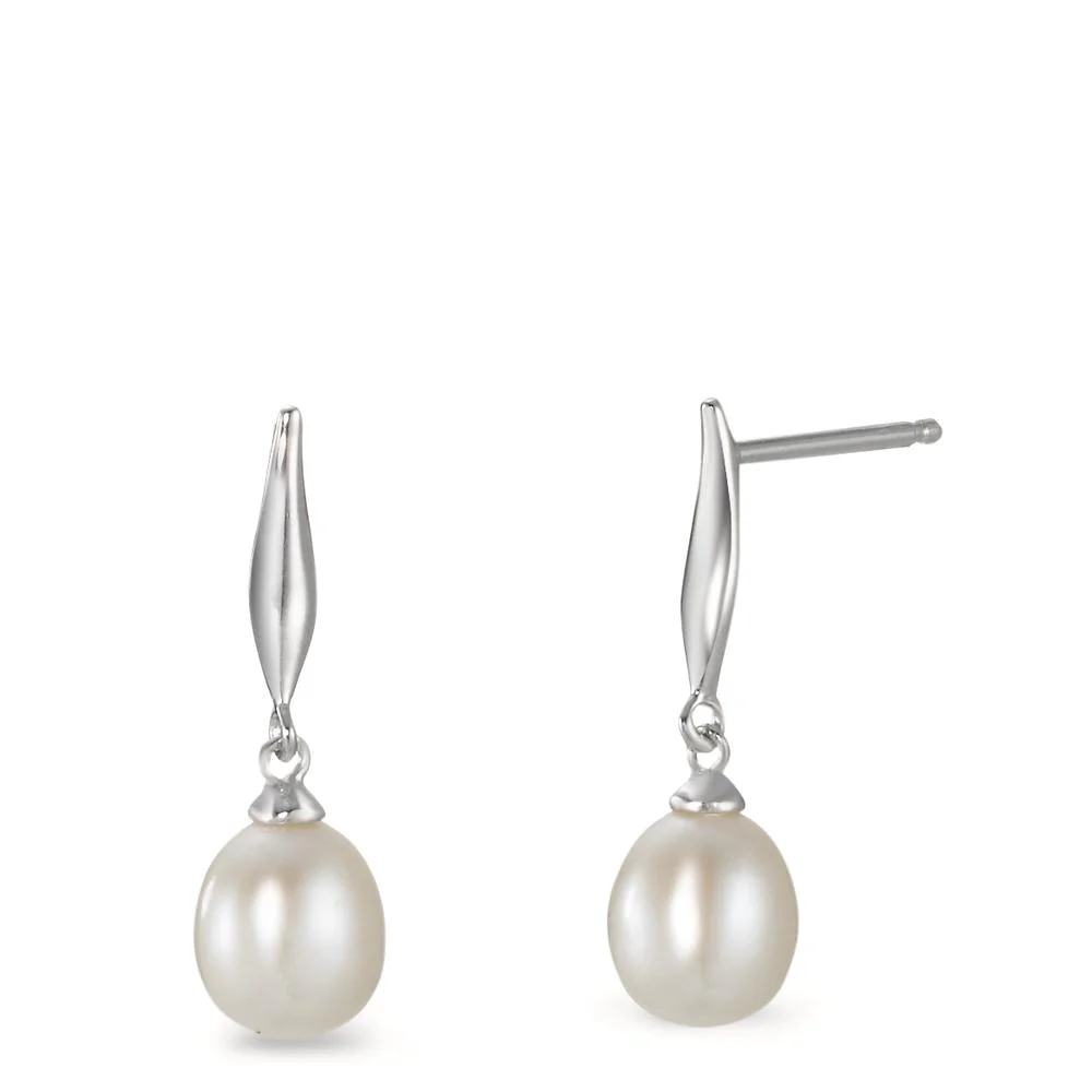 Orecchini Argento rodiato Perla coltivata d'acqua dolce bianco, 2 Perla