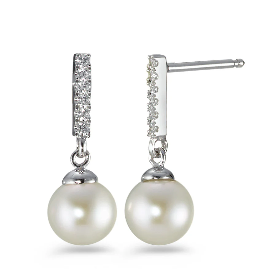 Orecchini Argento rodiato Perla coltivata d'acqua dolce bianco, 2 Perla, 7 mm