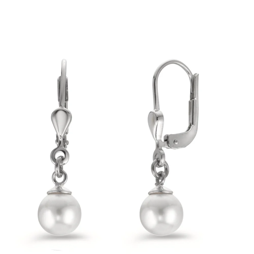 Orecchini Argento rodiato [shining Pearls] bianco, 2 Perla, 5 mm