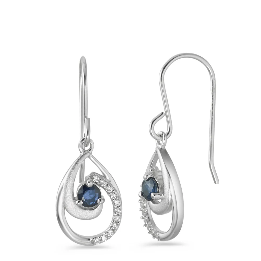Orecchini Argento Zaffiro blu, Zirconia bianco, 22 pietra rodiato