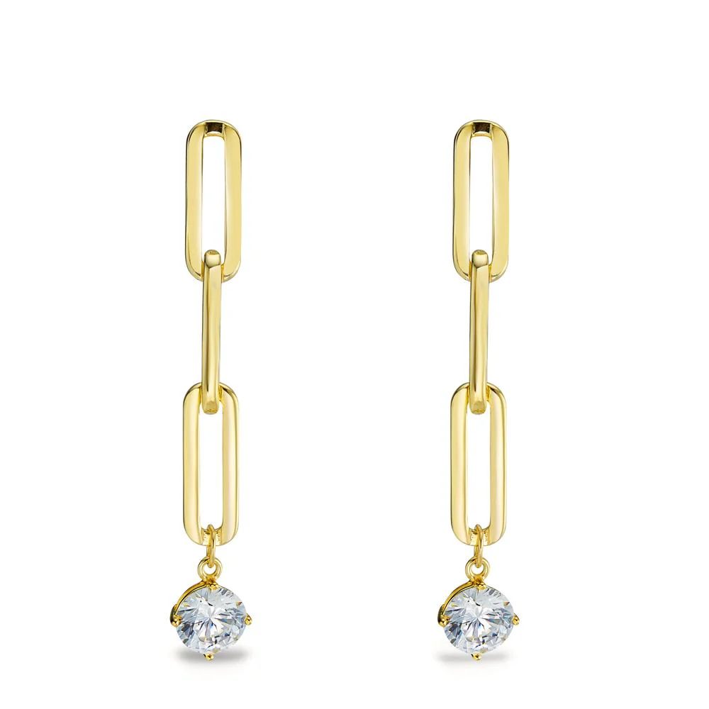 Orecchini Argento Zirconia 2 pietra giallo dorato - Image 2