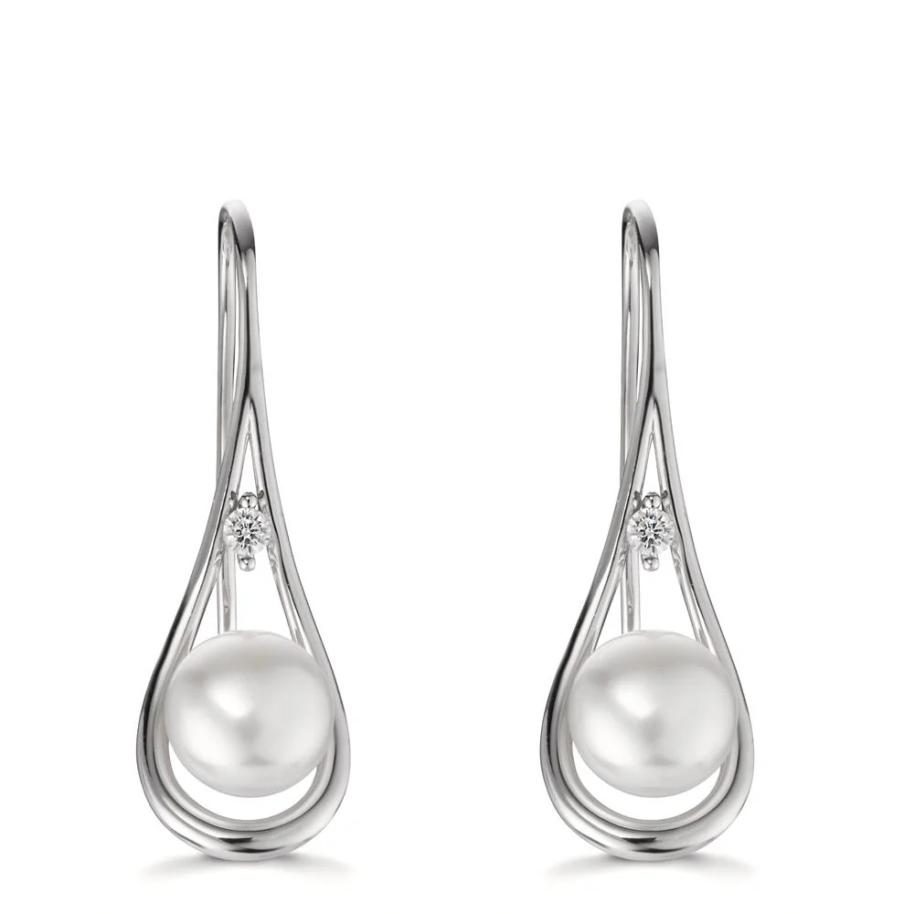 Orecchini Argento Zirconia 2 pietra rodiato Perla coltivata d'acqua dolce, 2 Perla, 7.5 mm - Image 3