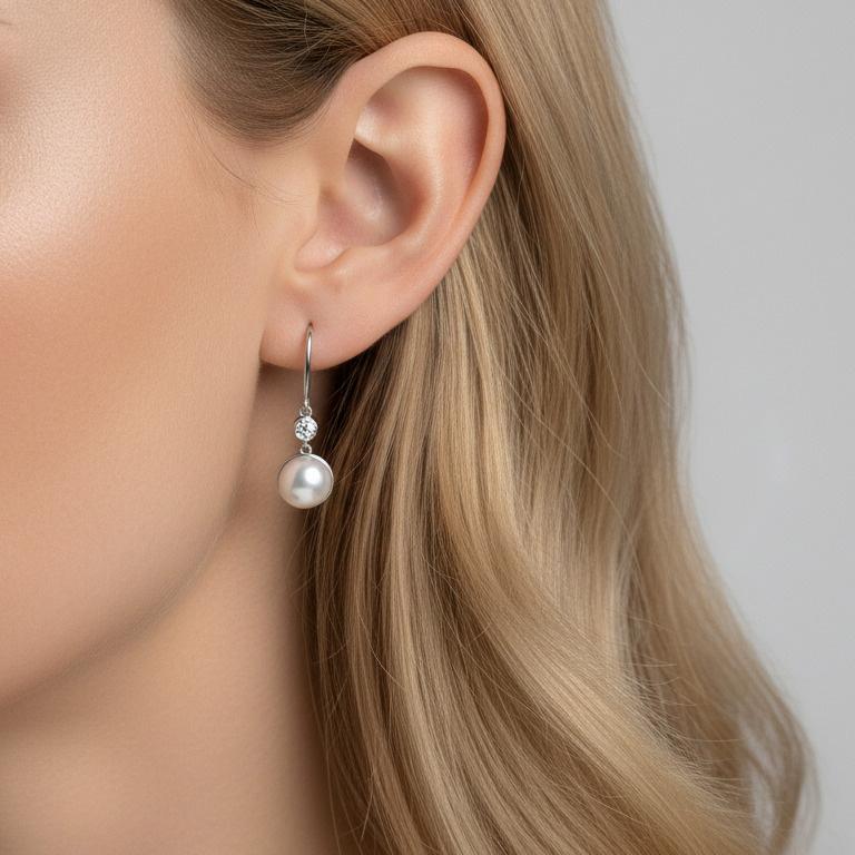 Orecchini Argento Zirconia 2 pietra rodiato Perla coltivata d'acqua dolce, 2 Perla, 8 mm - Image 2