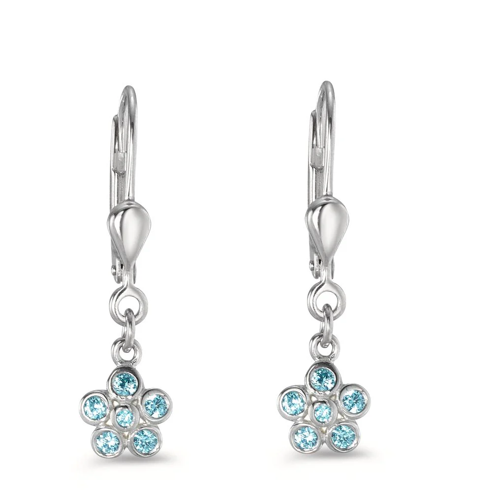 Orecchini Argento Zirconia acqua, 12 pietra rodiato Fiore Ø6 mm - Image 3