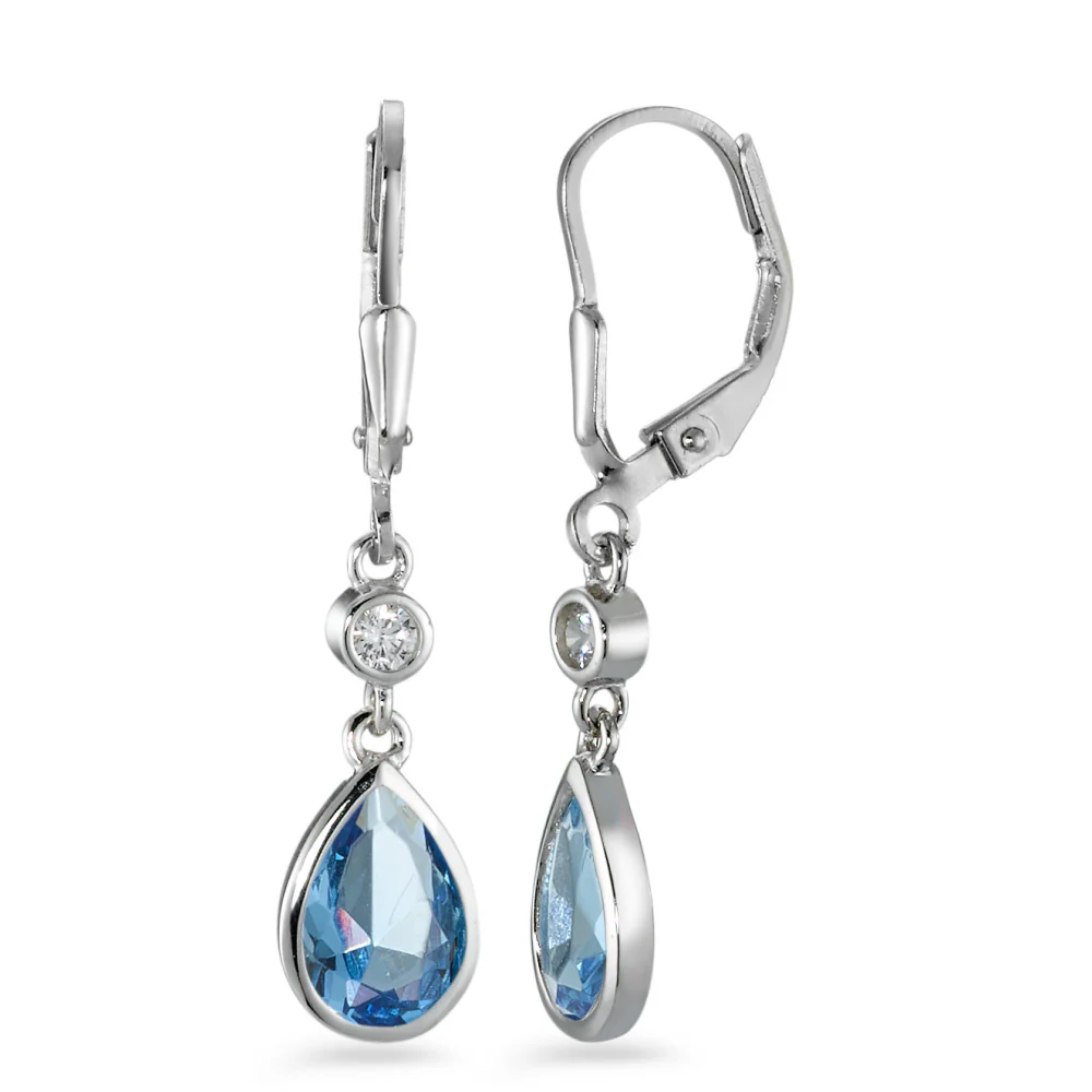 Orecchini Argento Zirconia acqua, [Tropfen], Zirconia bianco, 2 pietra rodiato