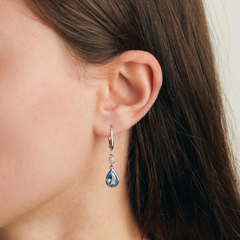 Orecchini Argento Zirconia acqua, [Tropfen], Zirconia bianco, 2 pietra rodiato - Image 2