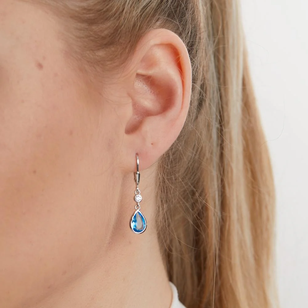 Orecchini Argento Zirconia acqua, [Tropfen], Zirconia bianco, 2 pietra rodiato - Image 3