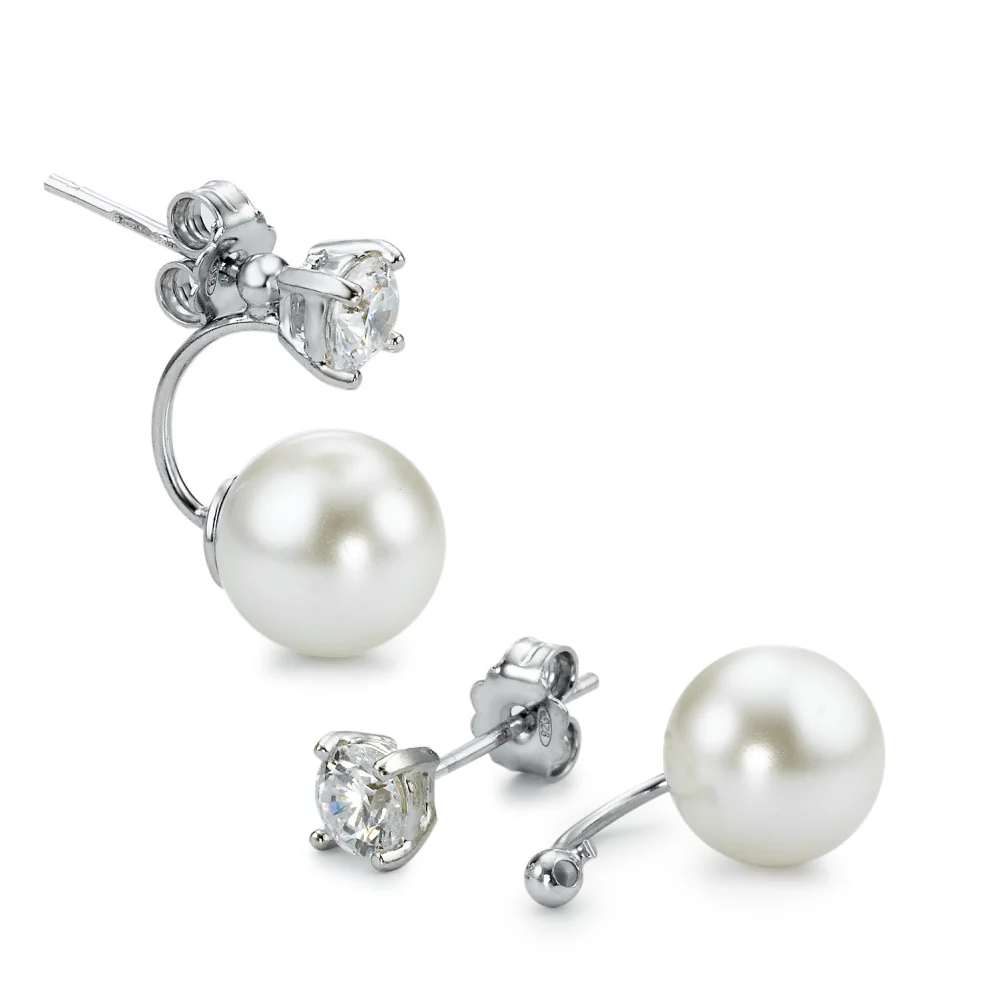 Orecchini Argento Zirconia bianco, 2 pietra rodiato - Image 2