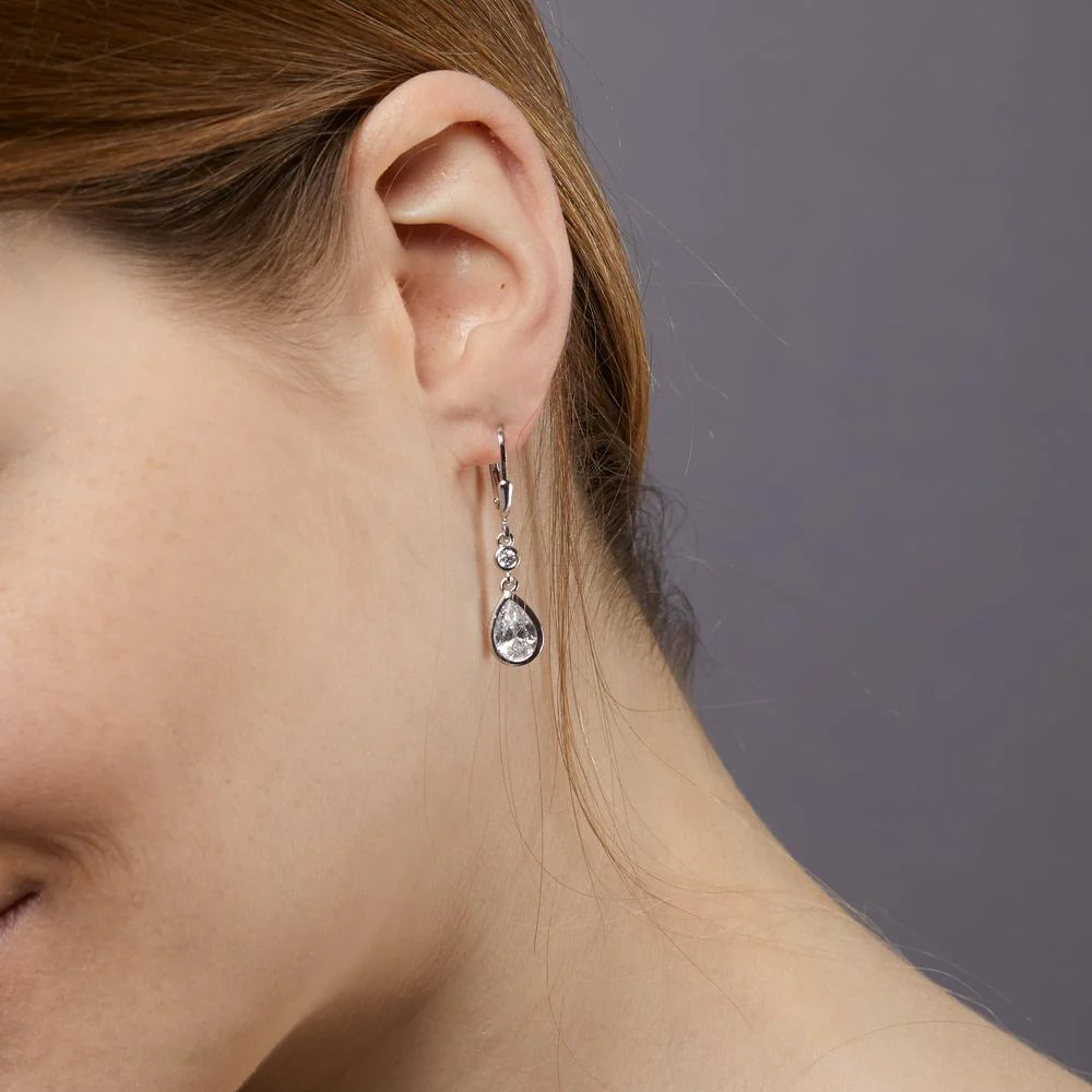 Orecchini Argento Zirconia bianco, [Tropfen], Zirconia bianco, 2 pietra rodiato - Image 3