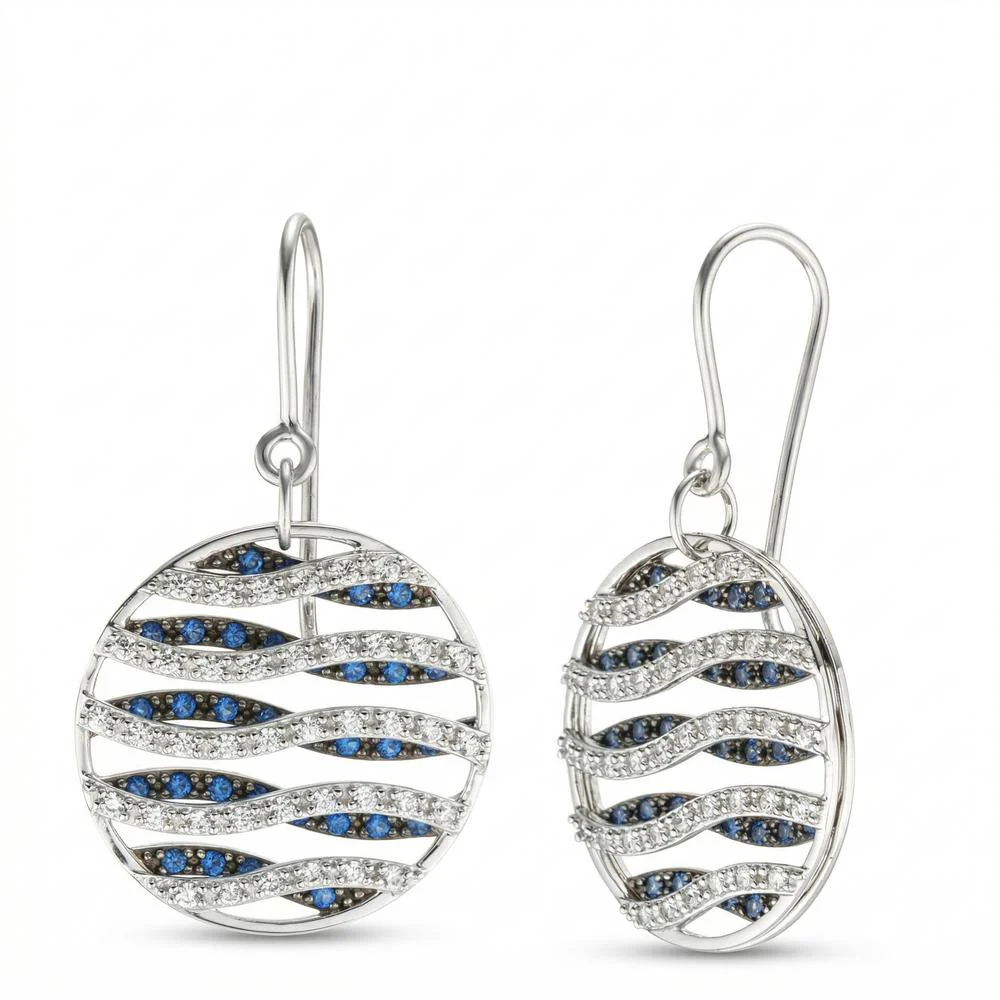 Orecchini Argento Zirconia bianco, Zirconia blu rodiato Ø20 mm