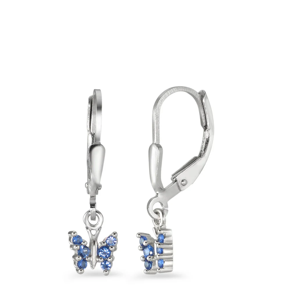 Orecchini Argento Zirconia blu rodiato Farfalla