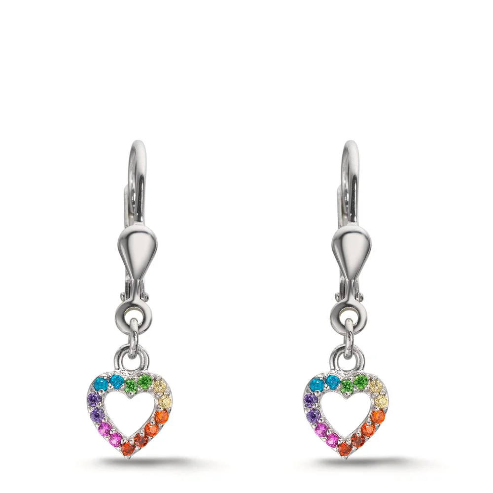 Orecchini Argento Zirconia color arcobaleno rodiato Cuore - Image 2