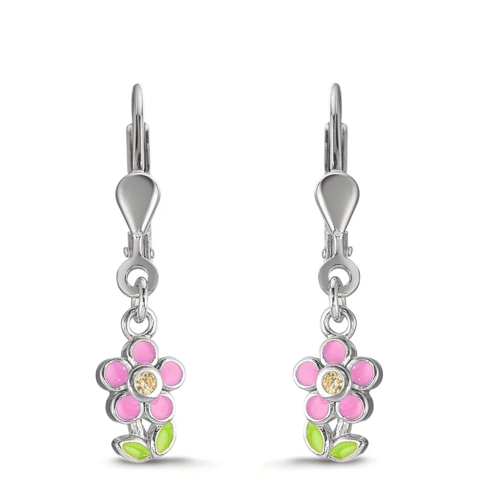 Orecchini Argento Zirconia giallo, 2 pietra rodiato Fiore - Image 2